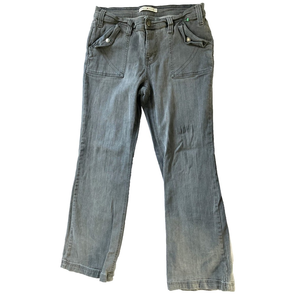 Tommy Hilfiger Jeans Womens 12 Gray Straight Leg Stretch Denim Utility Pockets